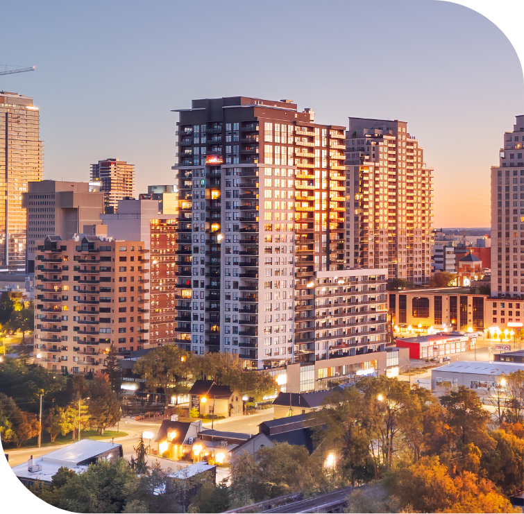 Mock up of high-rises in downtown London Ontario Canada